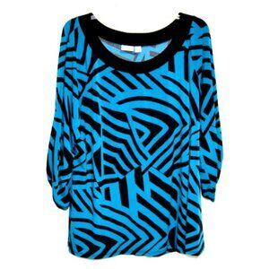 Cato Woman Blue & Black Abstract Stripe Print 3/4 Sleeve Scoop Neck Top – 18/20W